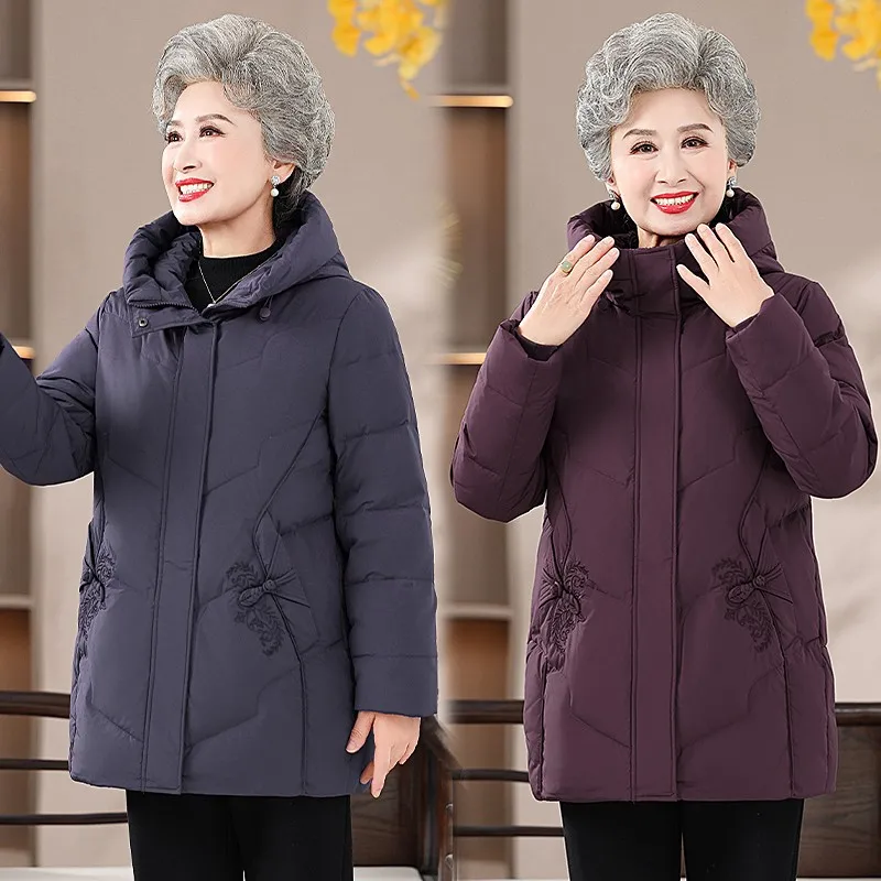 Parkas Women Winter New Middle Aged Mothe Outerwear Cotton Jacket Female Hooded Padded Coat Clothes old age Coats