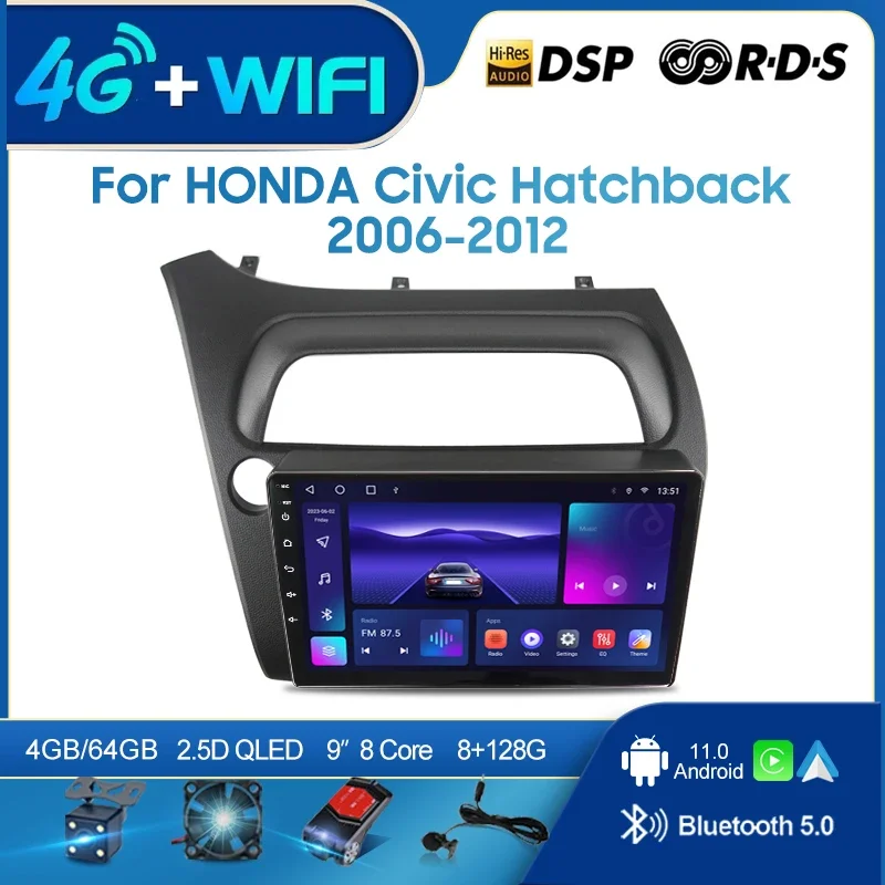 

Мультимедийная магнитола на android для HONDA Civic 2006-2012 LHD, 2 din, автомобильный радиоприемник, мультимедийный плеер с GPS-навигацией, 4G, автомобильные аксессуары