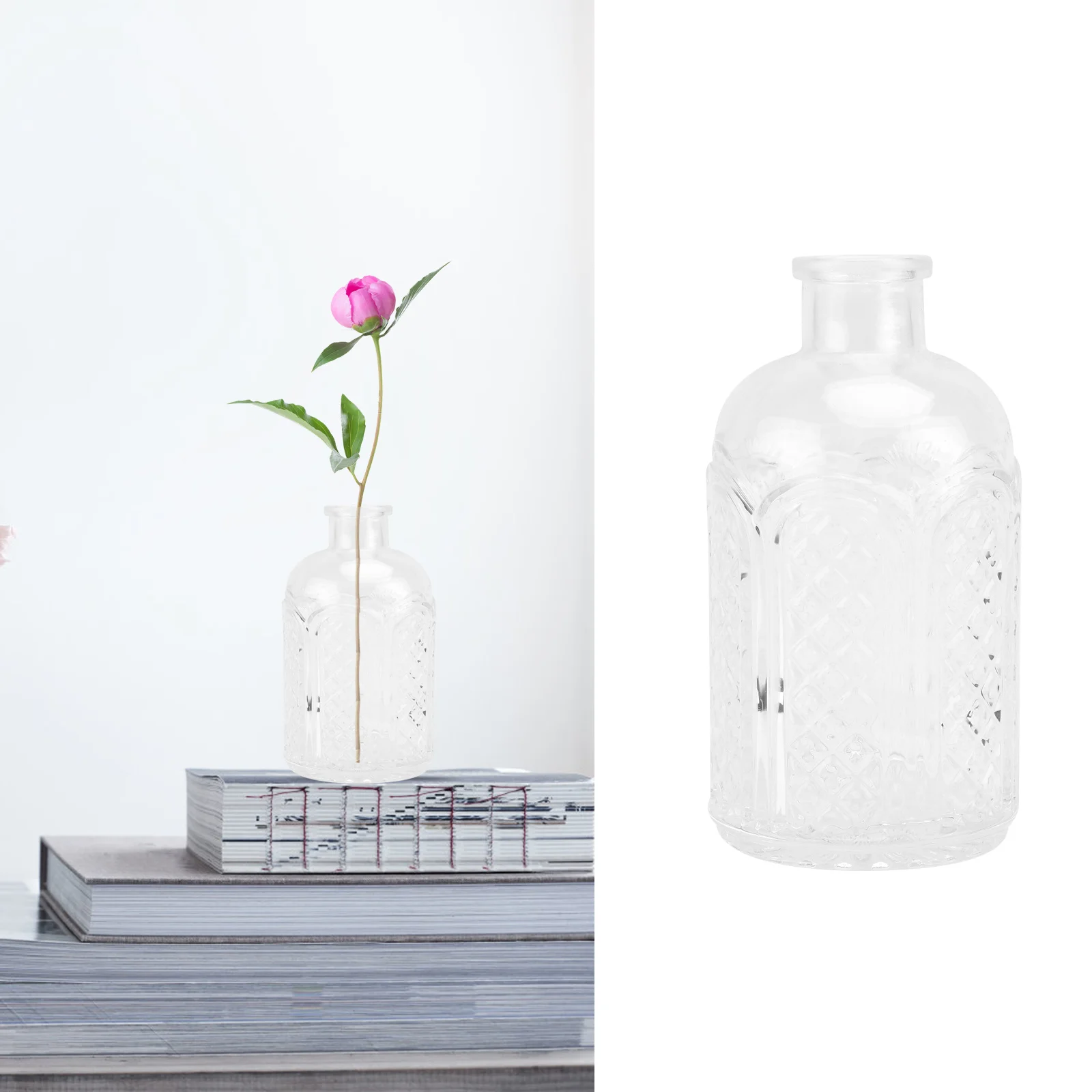 

1Pcs Creative Glass Vase Exquisite Detail Flower Bottle Desktop Decorative Container Artistic Design Home Glass Vase