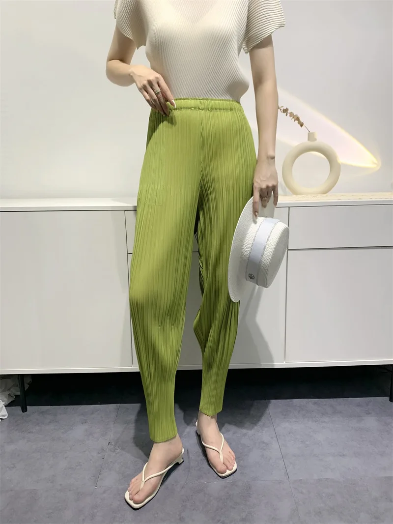 

Miyake Pleated Summer Pants High Waist Slim Comfortable Casual Wide Leg Nine Minute Calf Pants