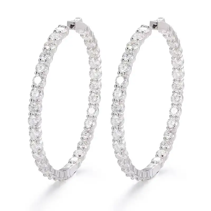 

S925 Silver D Color 5.0mm Moissanite Hoop Earrings Rose Gold Plated Hiphop/Rock Large Circle Design Fashion Personality