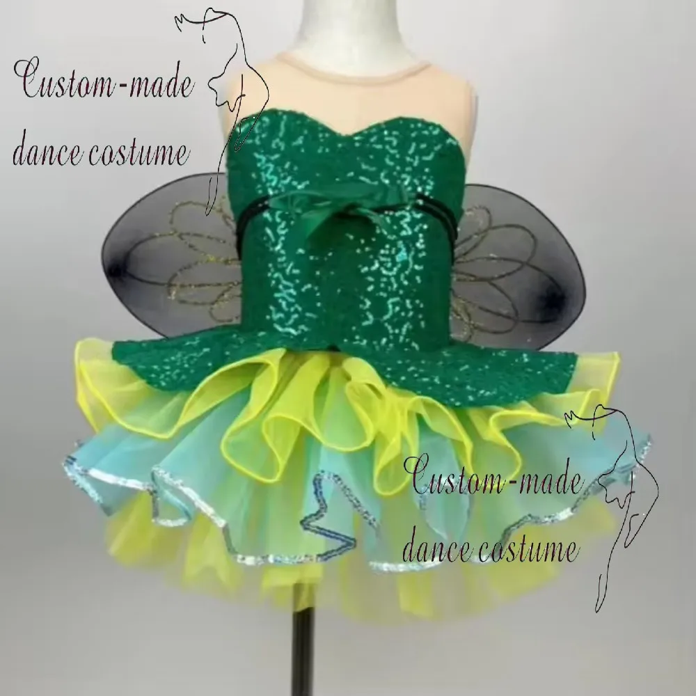 Children's and toddler dance performance costume puff dress featuring animals and fireflies, with insect and grass designs.