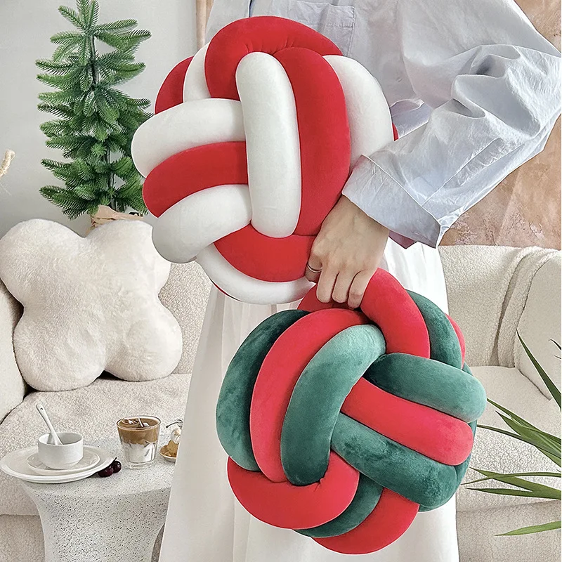 

Knot Pillow Ball Round Throw Pillow Decorative Ball Pillows for Couch Soft Christmas Knotted Pillow Handmade Braided Pillows