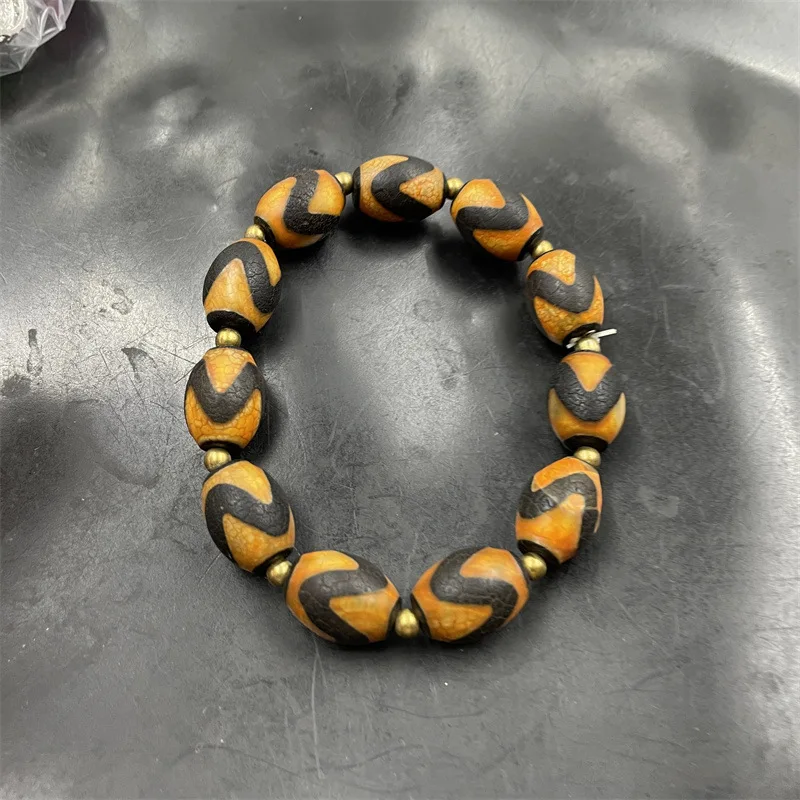 Vintage Tiger Tooth Dzi Beads Old Agate Bracelet