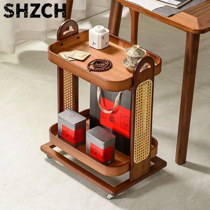 Carrito con estante lateral extraíble, mueble auxiliar para sala de estar, mesita de noche, mesa de centro pequeña, mesa esquine