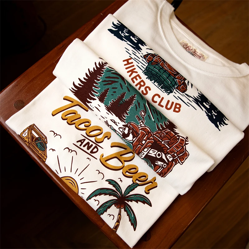 Red Tornado Travel Series Graphic T-Shirt 270g Men Short Sleeve Beach Print Tee