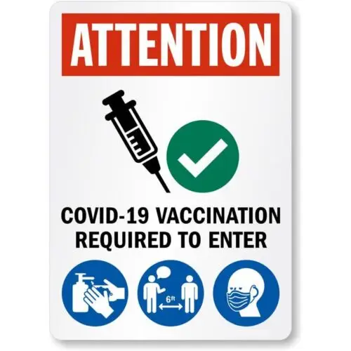 Attention : Vaccination requise pour l'entrée - Panneau en aluminium résistant aux intempéries p852