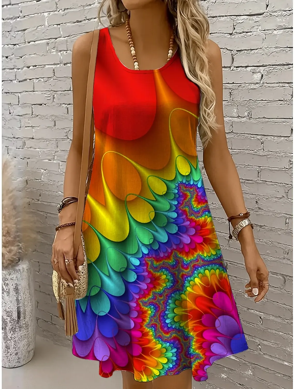 Women's Off Shoulder Ombre Abstract Print Mini Dress, Sleeveless Crew Neck A-Line Casual Spring Summer Vacation Dress