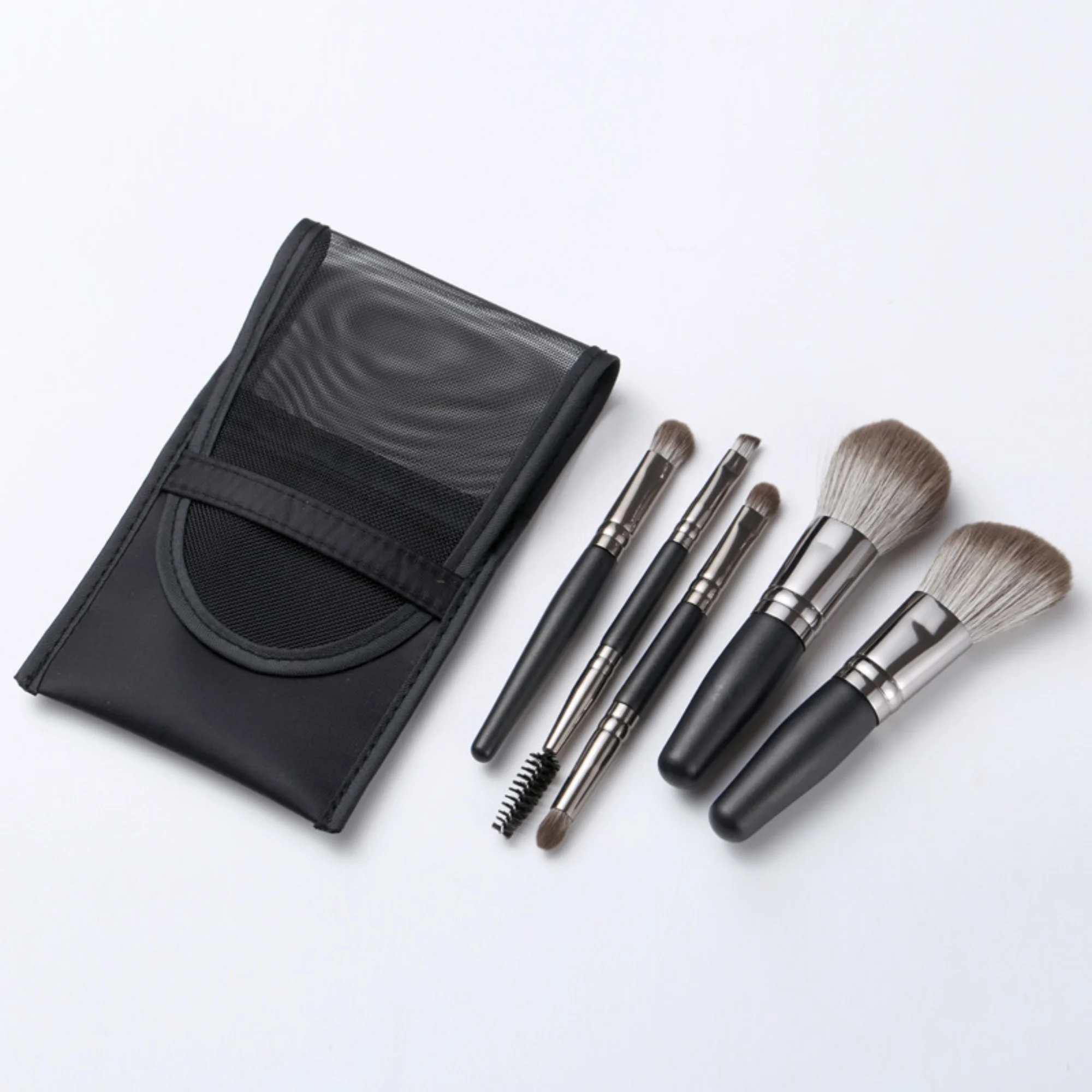 Immagine 6: 5 pezzi ombretto a doppia estremità ciglia eyeliner pennello per sopracciglia fard in polvere pennello per cipria in polvere pennello per trucco portatile con borsa