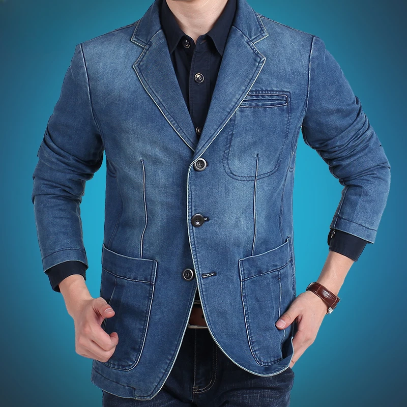 Men's Denim Suit Jacket 2024 Spring and Autumn Cottonmaterial Retro Slim Fit Business and Leisure Outerwear Men's Denim Jacket