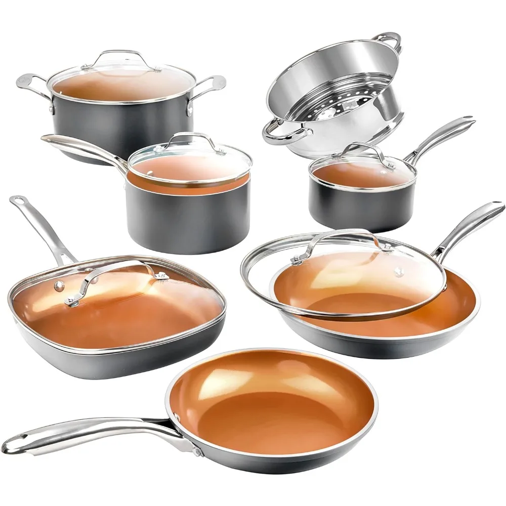 

Pots and Pans Set 12 Piece Cookware Set with Ultra Nonstick Ceramic Coating by Chef Daniel Green, 100% PFOA Free