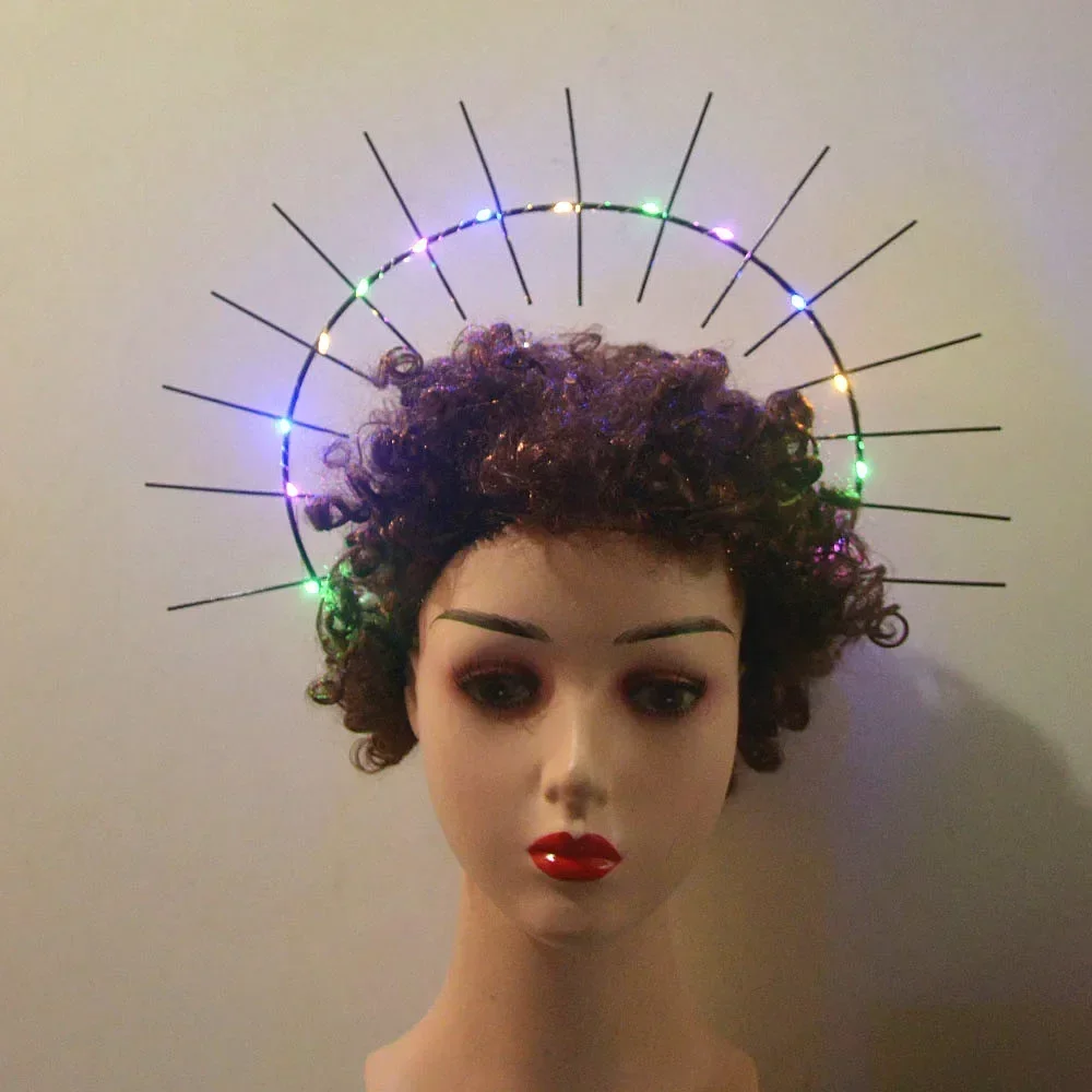 LED Light Up Blink Women Sunburst Halo Crown Headband Goddess Costume for Cosplay Glow Party  Queen Bridal Wedding Festival