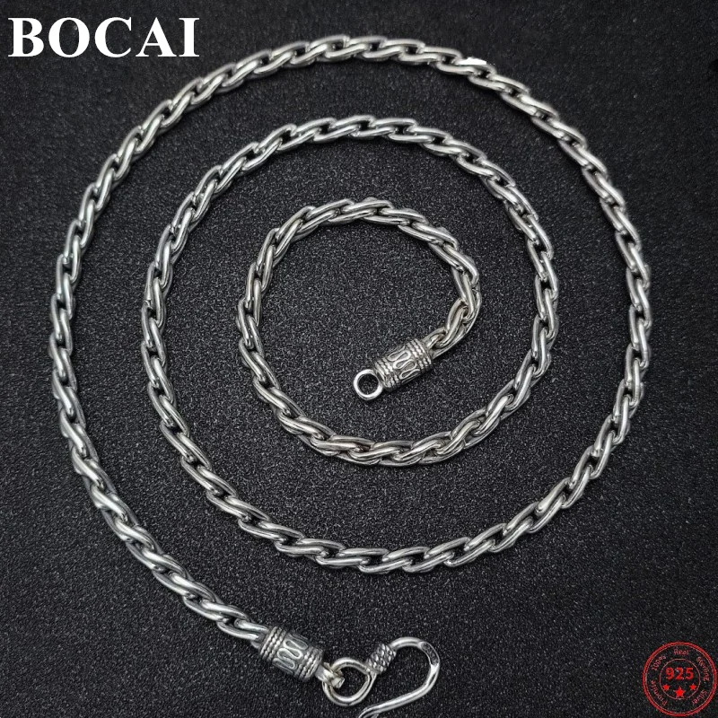 

BOCAI S925 Sterling Silver Necklaces for Men Women New Men's Fashion Twist Clavicle Weaven-Chain Pure Argentum Neck Jewelry