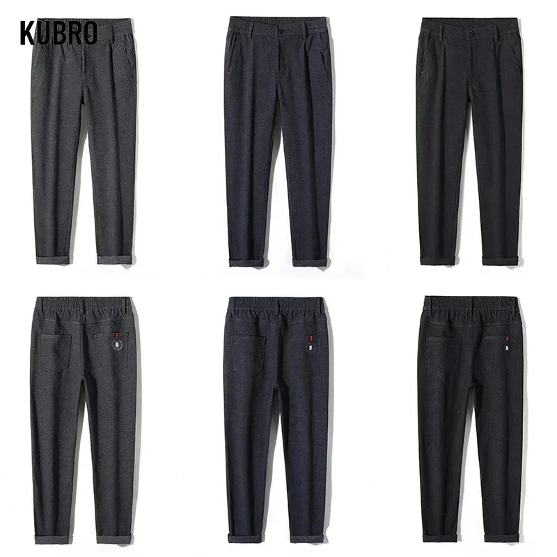 

KUBRO Autumn New Soft Cotton Fabric Cargo Pants 2023 Korea Fashion Men Business Casual Slim Fit Stretch Straight Trousers Male