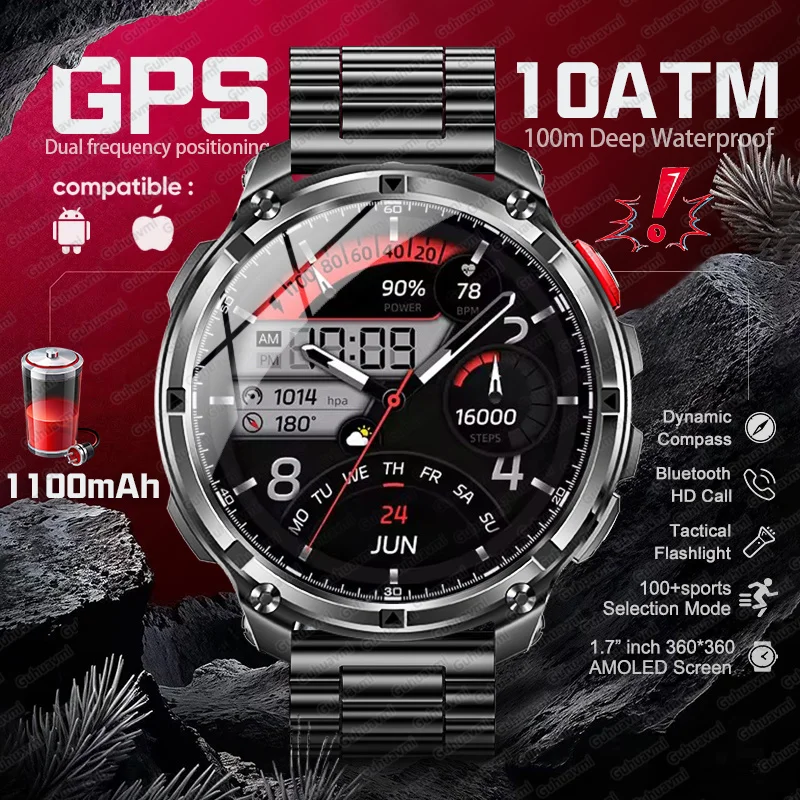 2026 جديد T-REX3 GPS ساعة ذكية خارجية 1.7 بوصة AMOLED 1100mAh بطارية كبيرة 10ATM مقاوم للماء دعوة الرياضة الرجال سوار لياقة بدنية #1