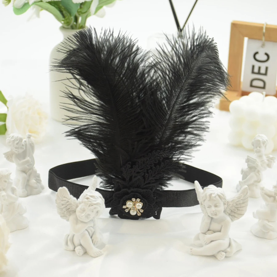 1PC Costume Party 20s-style headband Women\'s Feather Headband 1920s vintage black feather headband