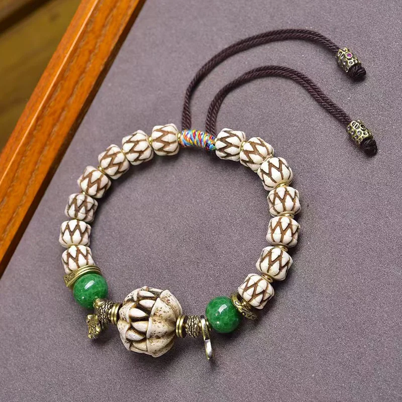

Backflow Bone Single-Wrap Tibetan Style Prayer Beads Root Fu Swallowed Old Copper Clip Accessories Bracelet
