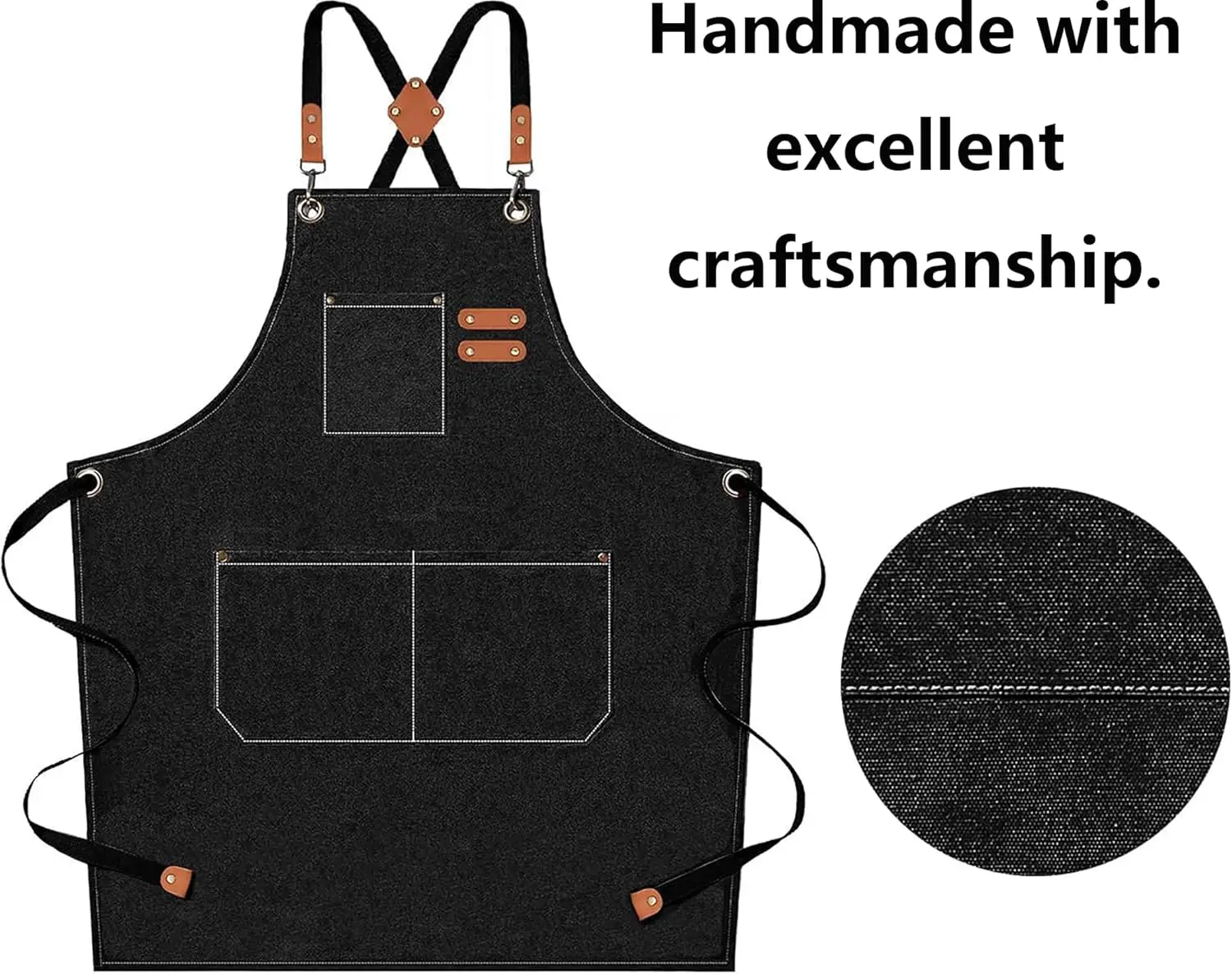 Chef Aprons for Men Women with Oversized Pockets, 16-Ounce Cotton Canvas Cross Back Heavy Duty Work Apron (Black)