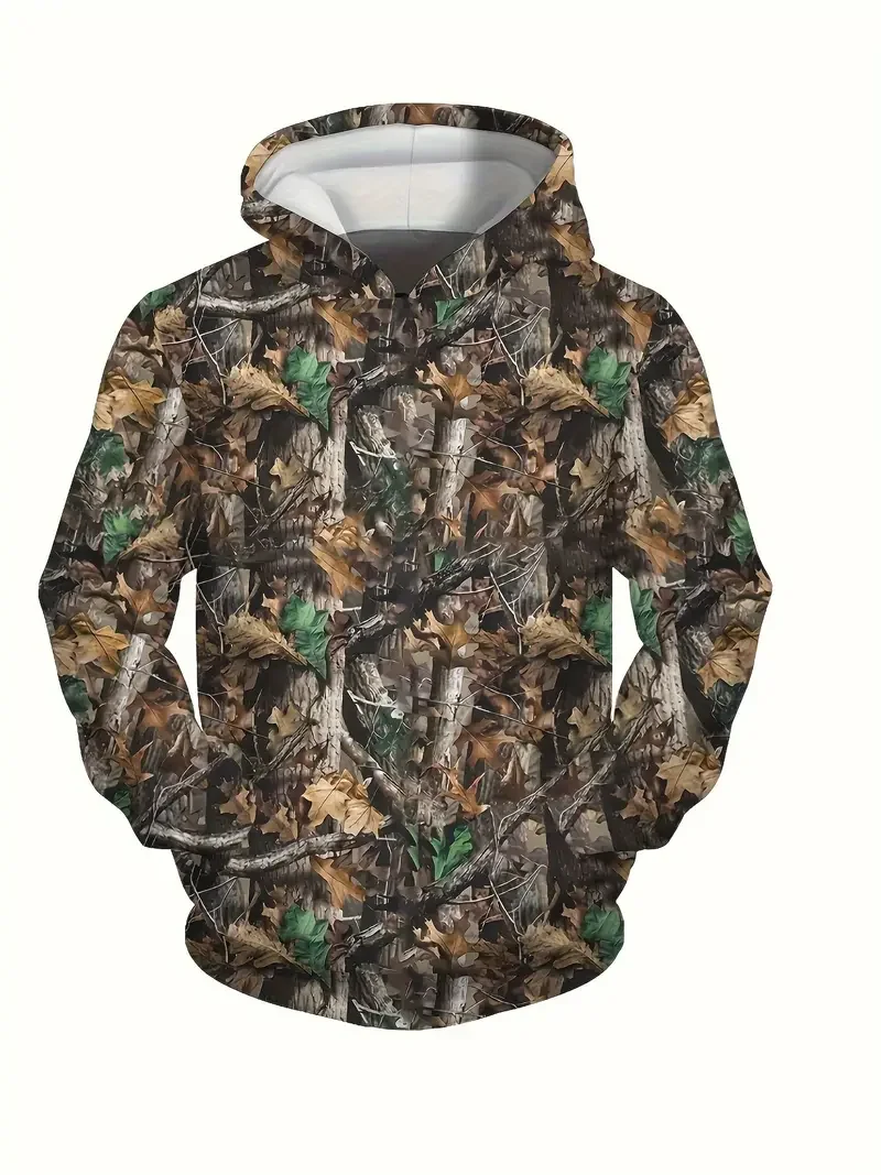 Men's Jungle Camouflage Hunting Animal Hoodie 3D Deer Camo Print Hooded Long Sleeve Sweatshirt Oversized Streetwear Outdoor Wear