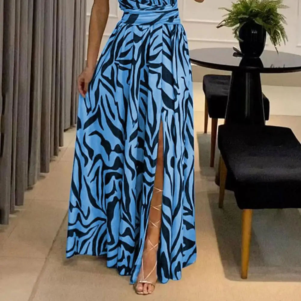 One-shoulder Party Dress Stunning One Shoulder Maxi Dress Vibrant Contrast Print Flattering High Waist Elegant Loose for Summer