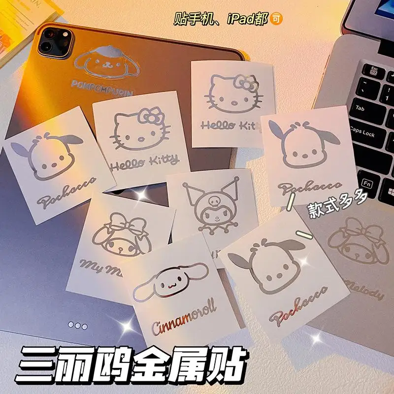 Kawaii Sanrio Metal Sticker Waterproofanime Hello Kitty Kuromi Cinnamoroll Mobileluggage Computer Sticker for Kids Gifts