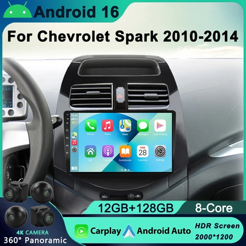 Radio de coche Android 16 de 2 Din para Chevrolet Spark Beat Matiz Creative 2009-2016 reproductor de vídeo Multimedia navegación GPS Carplay RDS