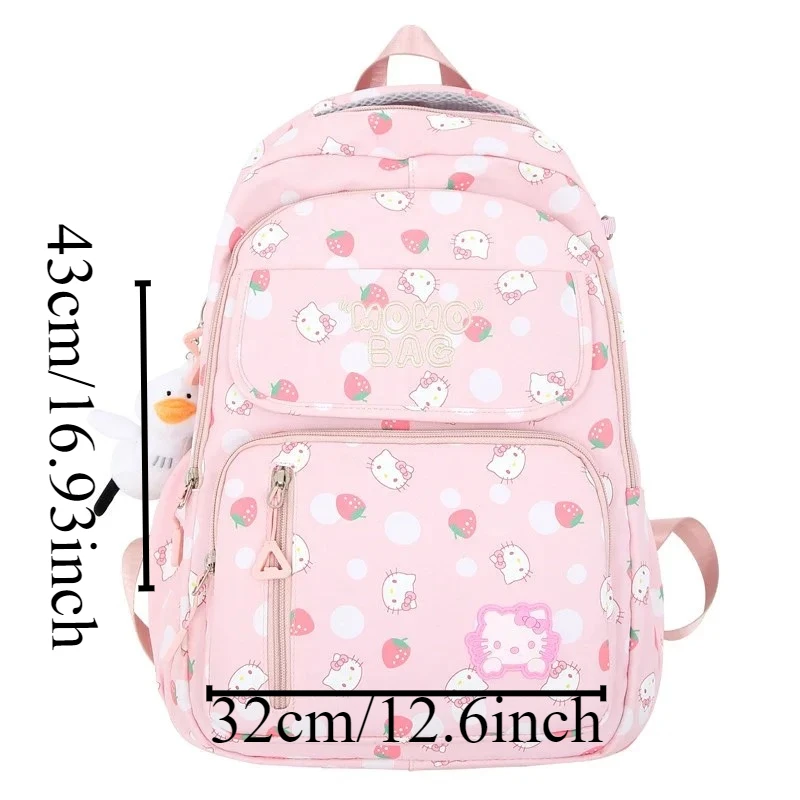 Sanrio-Hello Kitty Schoolbag para meninas, grande capacidade, luz, fofo, estudantes, crianças, menina, jardim de infância