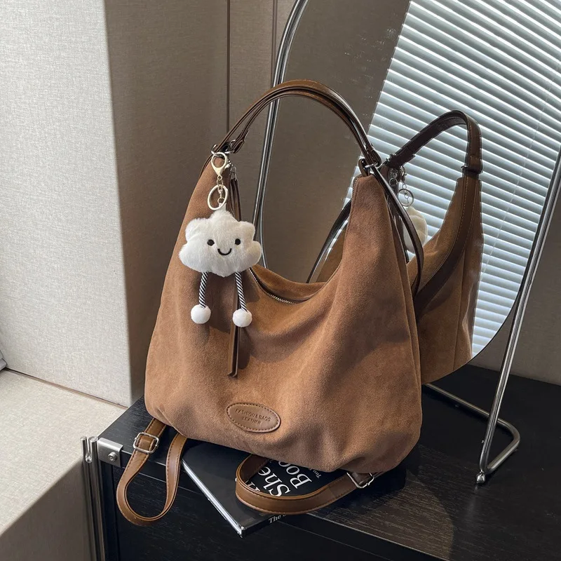 

Fashion Shoulder Bag Popular Crossbody Bags Women Large-capacity Handbags Ladies Suede Backpack Pouch Purse With Trendy Pendant