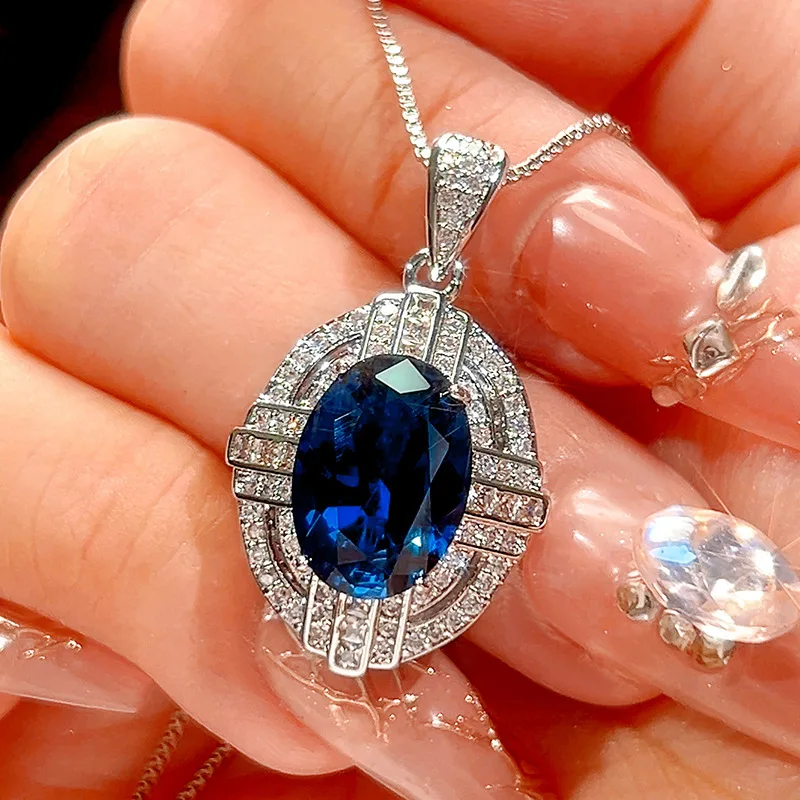 Gold-plated vintage blue spinel egg-shaped jewelry set, main size 10*14