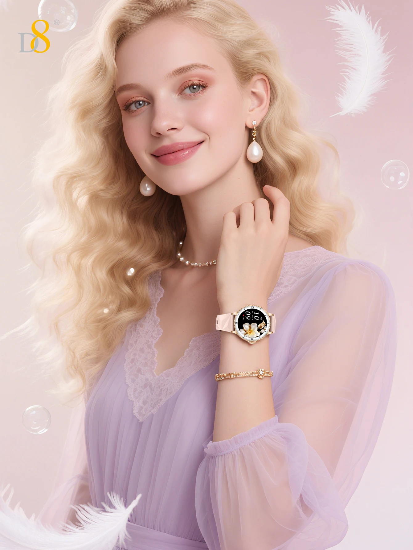 

D8 Women's Smartwatch (Receive/Make Calls), 2025 HD 1.27-Inch Smartwatch Fitness Activity Tracker, 100+ Sports IP68 Waterproof,