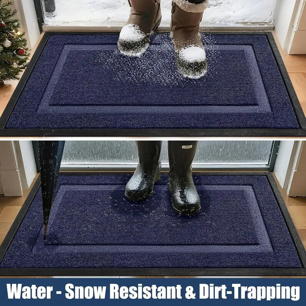 Blue 47x30 Large Front Door Mat - Waterproof Outdoor/Indoor Entrance Rug, Sturdy Natural Rubber