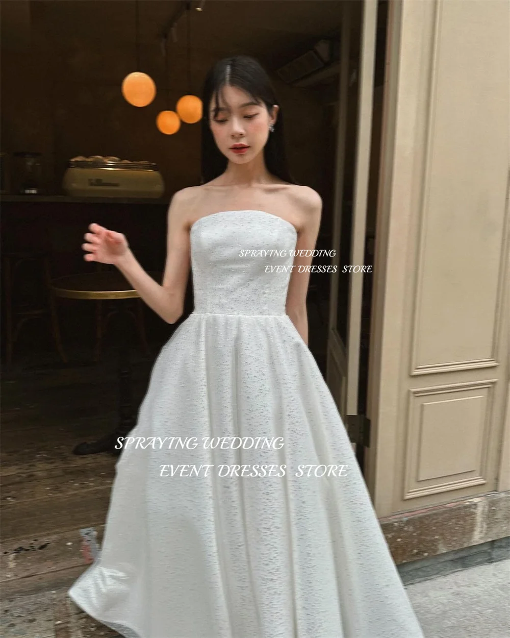 SPRAYING Sparkly Sequin Korea Wedding Dresses 2025 Floor-Length Long Strapless Bridal Gown Corset Made Backless Prom Dress