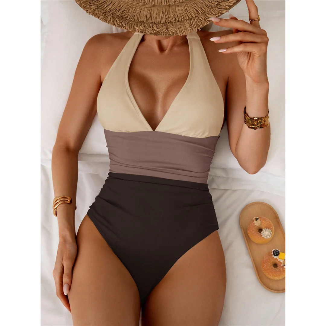 S - XL, V-Ausschnitt, rückenfreier Neckholder-Badeanzug für Damen, einteiliger Badeanzug, Monokini, gepolsterter Badeanzug, Badebekleidung, Badeanzug V7559 – Detail 12