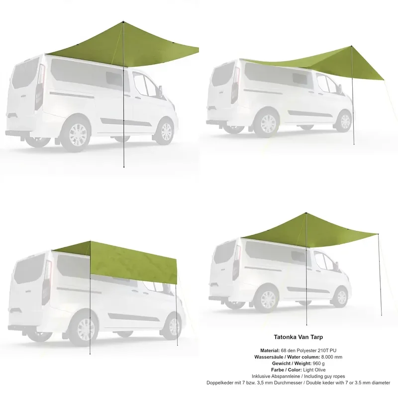 Tarp (250x250cm) Polyester Material for Camping Buses & Outdoor Use-Mounting Rails (7x3.5mm) Rain Cover Awning