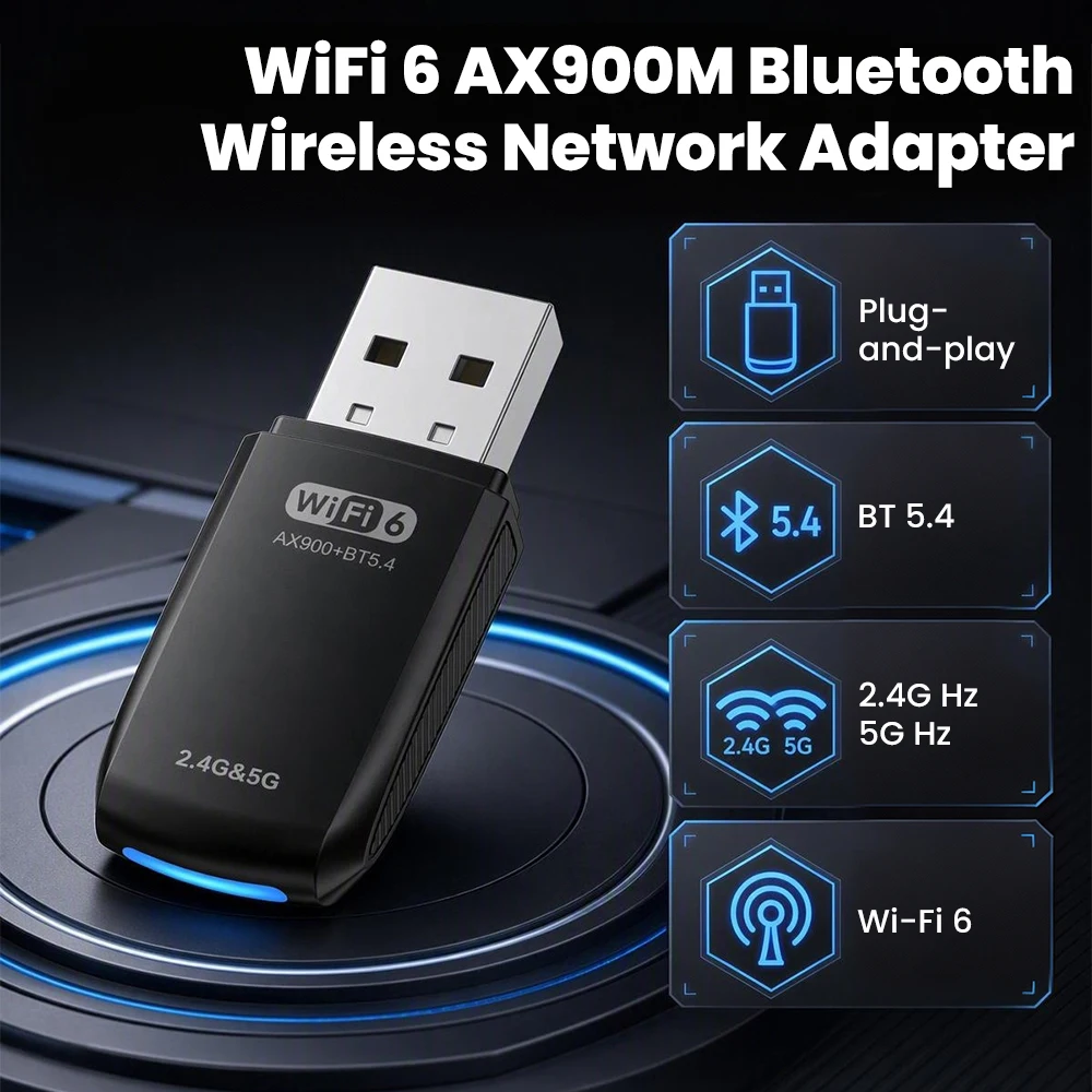 USB 2.4G+5G DriverFree Dual Band AX900M Wireless Bluetooth Network Card WiFi6 2.4G 300Mbps+5G 600Mbps Dual Frequency Transceiver