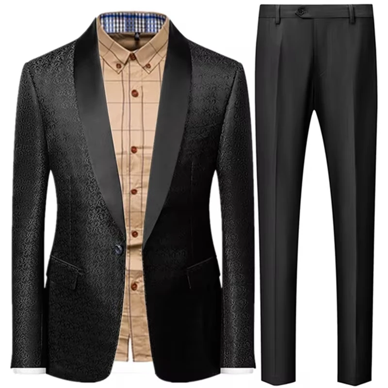 

kx490 Vest Pants 3 Piece Suit Set Luxury Groom Wedding Dress Party High End Waistcoat Slim Fit Lapel Blazer Jacket Men Trou