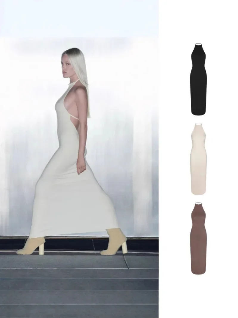 Kim sexy simple halterneck sleeveless backless long dress