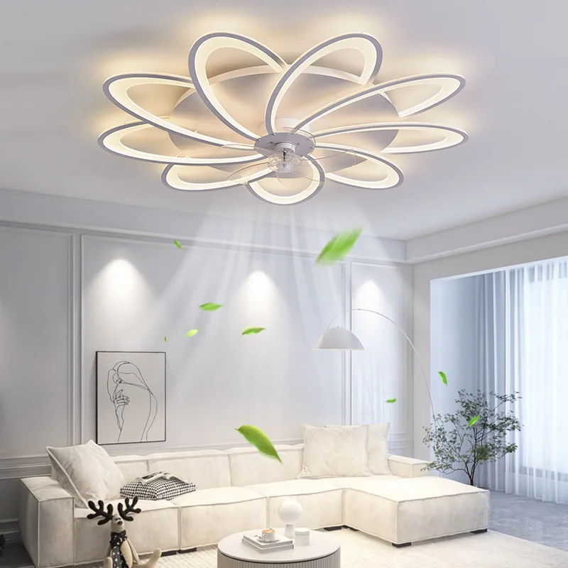 Imagem -03 - Moderno Smart Led Lâmpada Ventilador de Teto Silencioso Luz de Teto Decoração do Quarto Sala de Jantar Minimalista Fãs Lâmpada