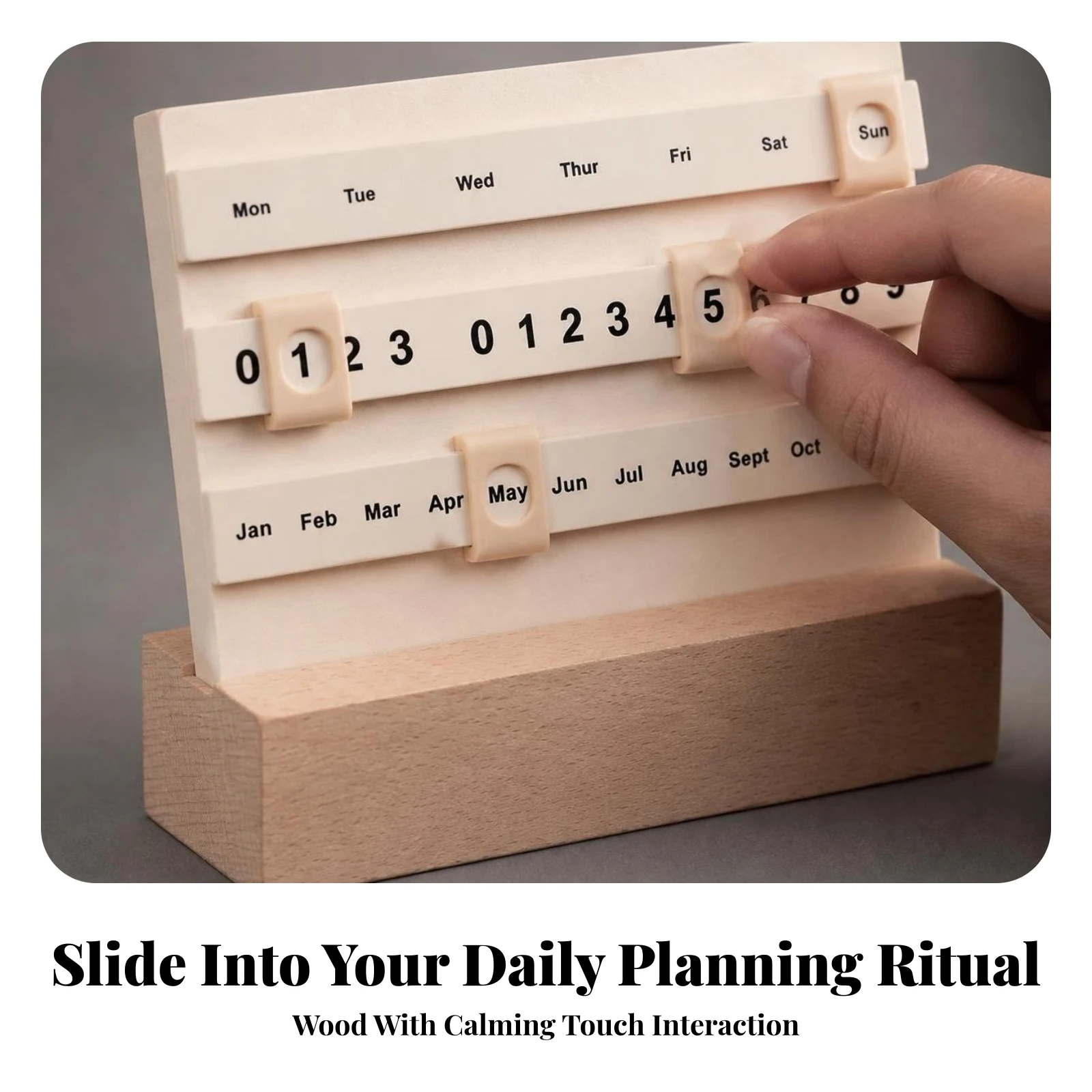 Wooden Perpetual Calendar Functional Perpetual Desk Calendar Sliding Date Tracker Freestanding Reusable for Minimalists