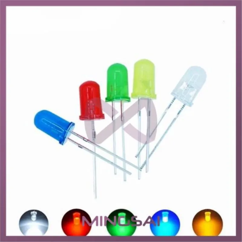 

5 colors x20pcs =100pcs F5 5MM Round Yellow White Red Green Blue Diffused Round DIP Diode LED Lamp Light