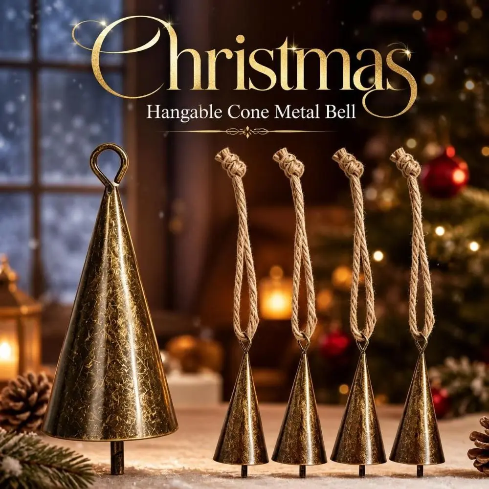 New Hangable Christmas Cone Metal Bell Conical Hollow Hanging Bell Bronzed Durable Craft Bell Festival Ornament
