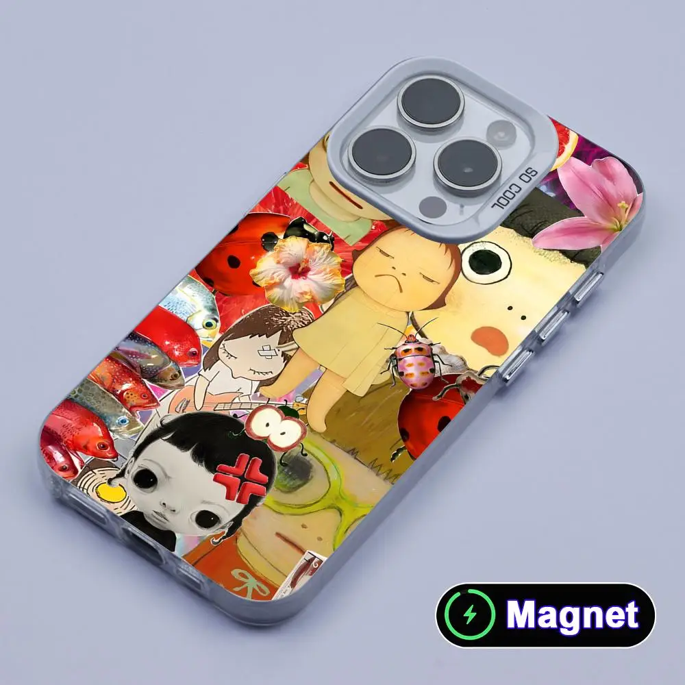 

Anime Yoshitomo Nara Phone Case for iPhone 17 16 15 14 13 12 11 X XR XS Air Pro Max Plus Colorful Silver MagSafe Cover