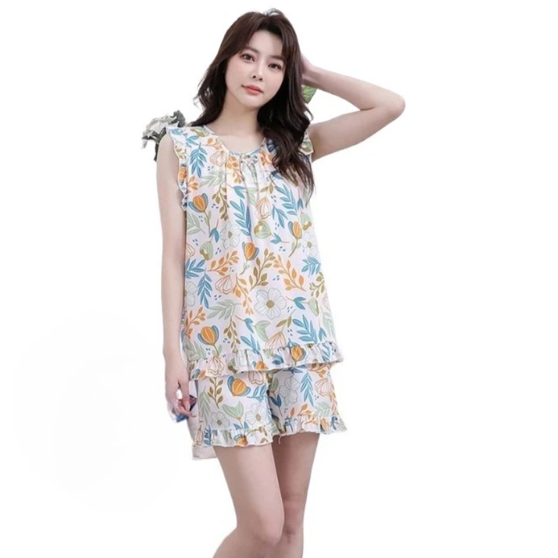 

Women's Summer Two-piece Set, Thin Vest Young Clothing Loungewear Sleeveless Suit New 2026 Foreign Style Cotton and Silk Pajamas