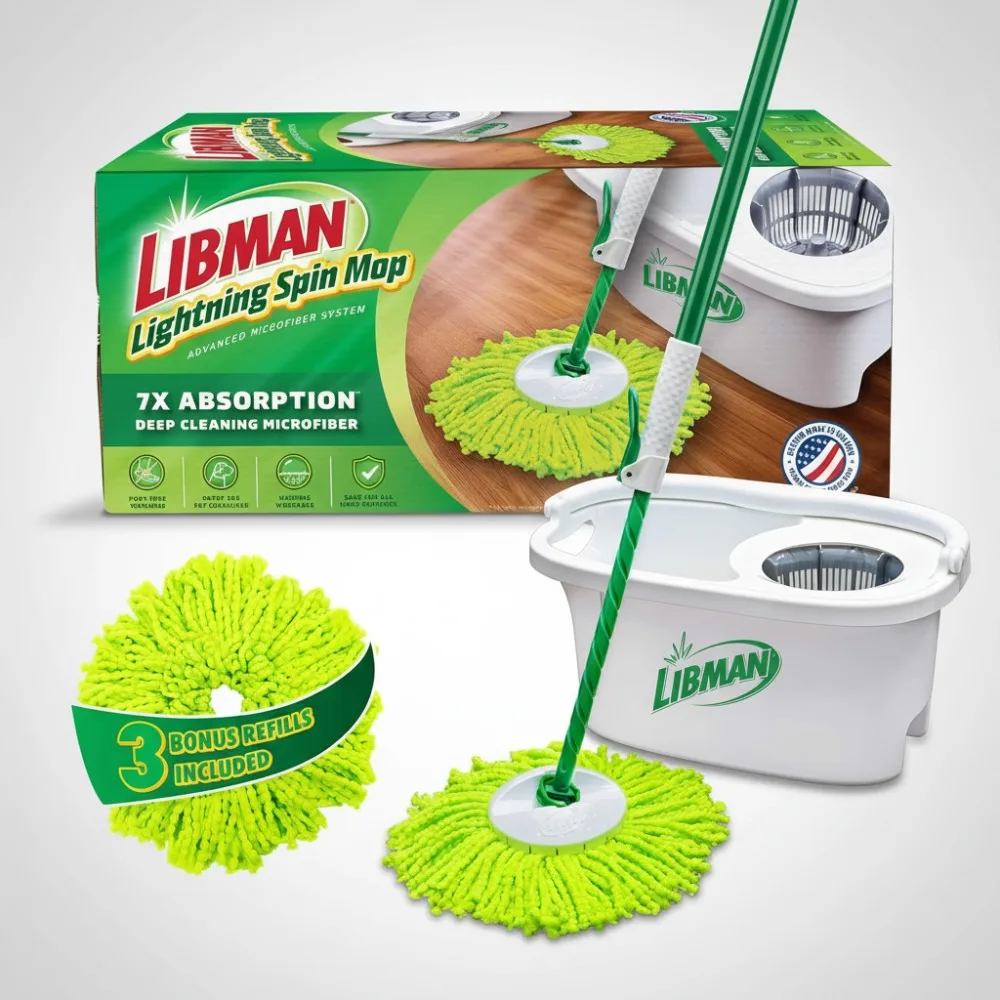 

Premium Spin Mop System with 4 Microfiber Heads | Easy Floor Cleaning for Hardwood & Tile | All-in-One Bucket Set