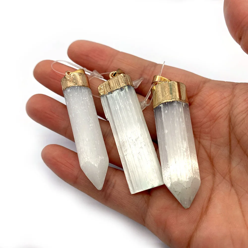 Light Luxury Polished Rectangular Bullet-shaped White Crystal Natural Stone Pendants with Single Hole DIY Accessories Necklaces