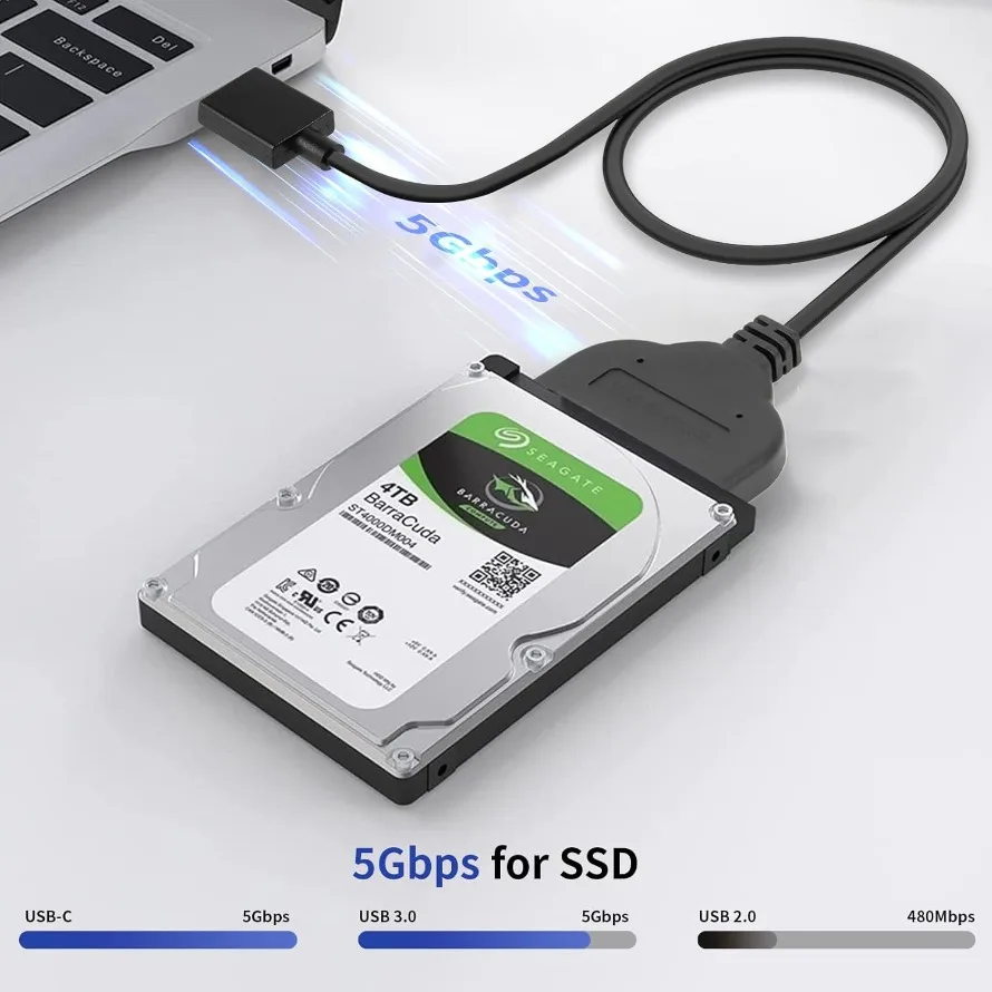 USB 3.0 naar SATA-kabel 7+15 22-pins SATA III naar USB 3.0-adapter voor 2,5 inch externe HDD/SSD-harde schijven tot 5 Gbps overdrachtgegevens