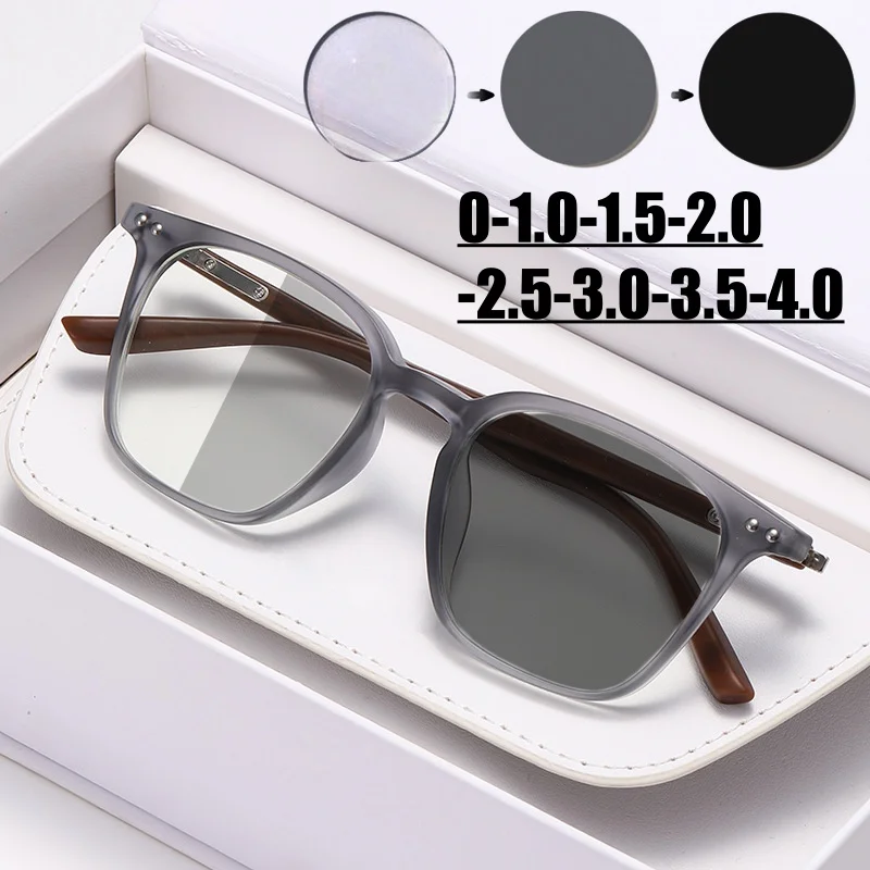 

Fashion Square Photochromic Myopia Glasses Vintage Color Changing Near Sight Eyeglasses Men Women Retro Prescription Sunglasses