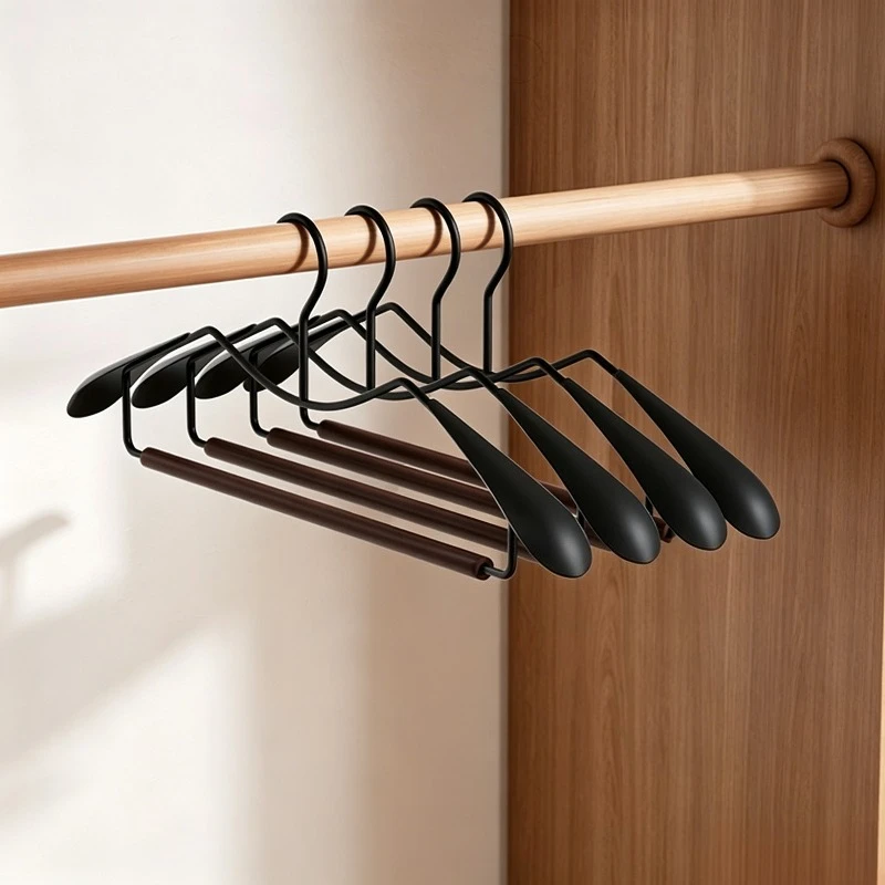2PCS Short Neck Imitation Shoulder Beech Wood Hanger Non Slip Traceless Clothes Hanger with Metal Hook for Home Hotel