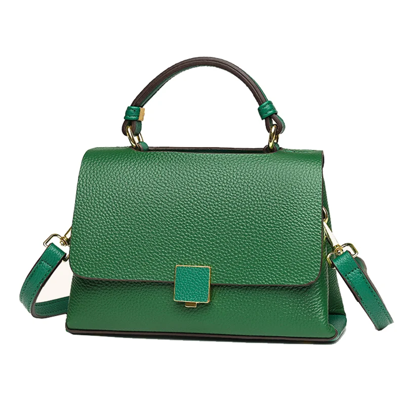 Fashion Genuine Leather Women\'s handbag Small Women Shoulder bags Brand Top Cowhide Lady Tote Green Female Messenger bag 2024