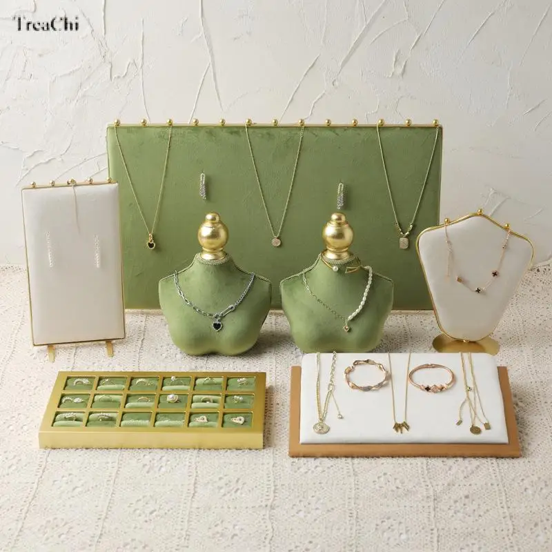 

Jewelry Rack Display Fruit Green Velvet Cloth Window Neckl Ring Jewelry Display Props High-End Display Props Free Combination